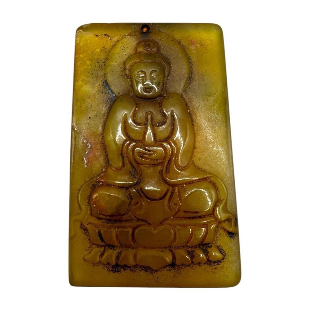 Vintage Hand-Carved Jade/Agate Buddha Amulet Pendant